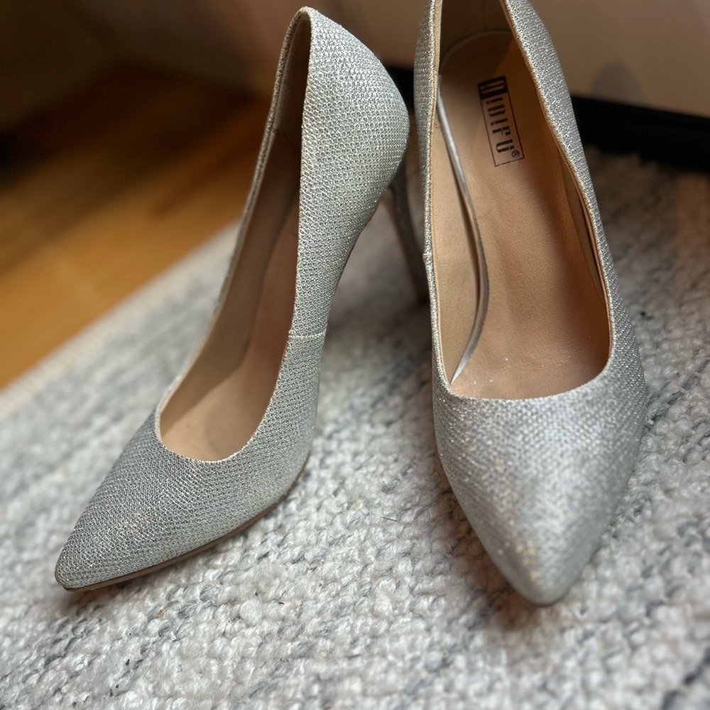 IDIFU Women’s Silver Glitter Formal Stiletto Heels Office Wedding - Picture 7 of 11